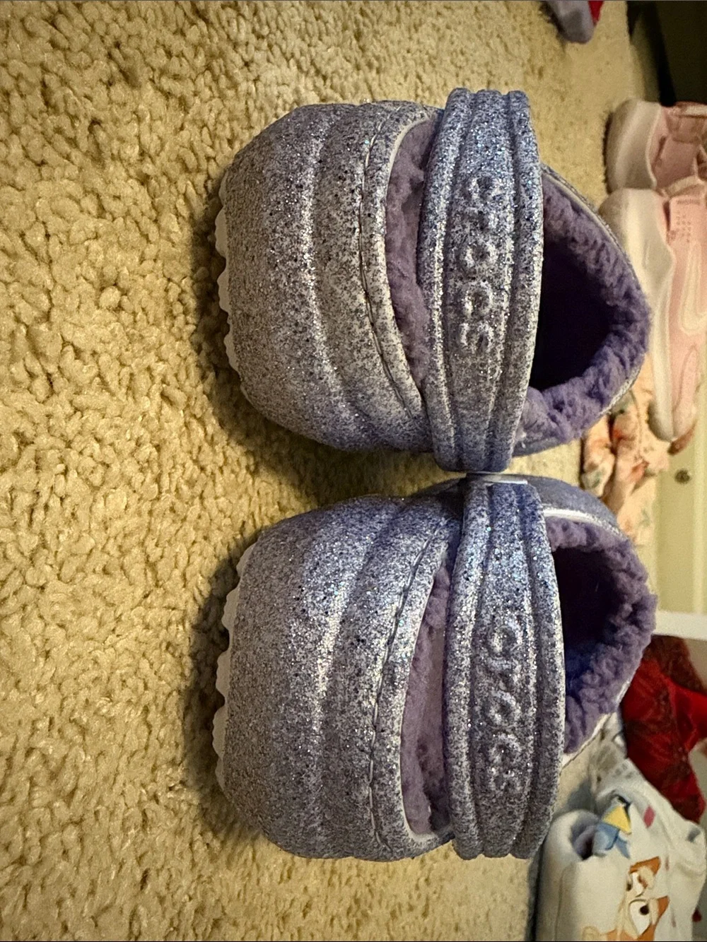 CROCS Kids Glitter Slip-On Clogs in Light Purple